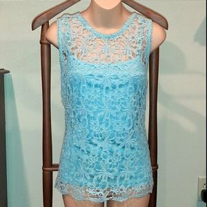 Double layer crochet lace overlay tank